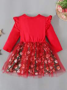 Rochie de prințesă cu mâneci lungi, cu mâneci lungi, cu ochiuri, tip fulg de zăpadă, pentru primăvară, toamnă - roșu - Vizualizare 2