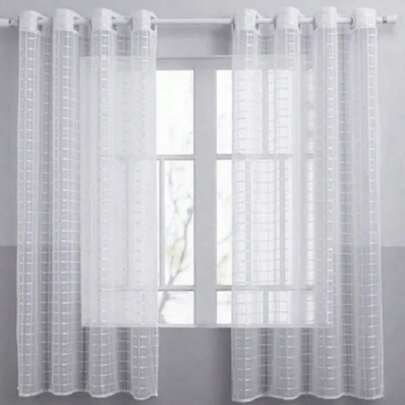 Cortina Voil Xadrez Cozinha 2,00 x 1,40 Metros Decoração Ilhós