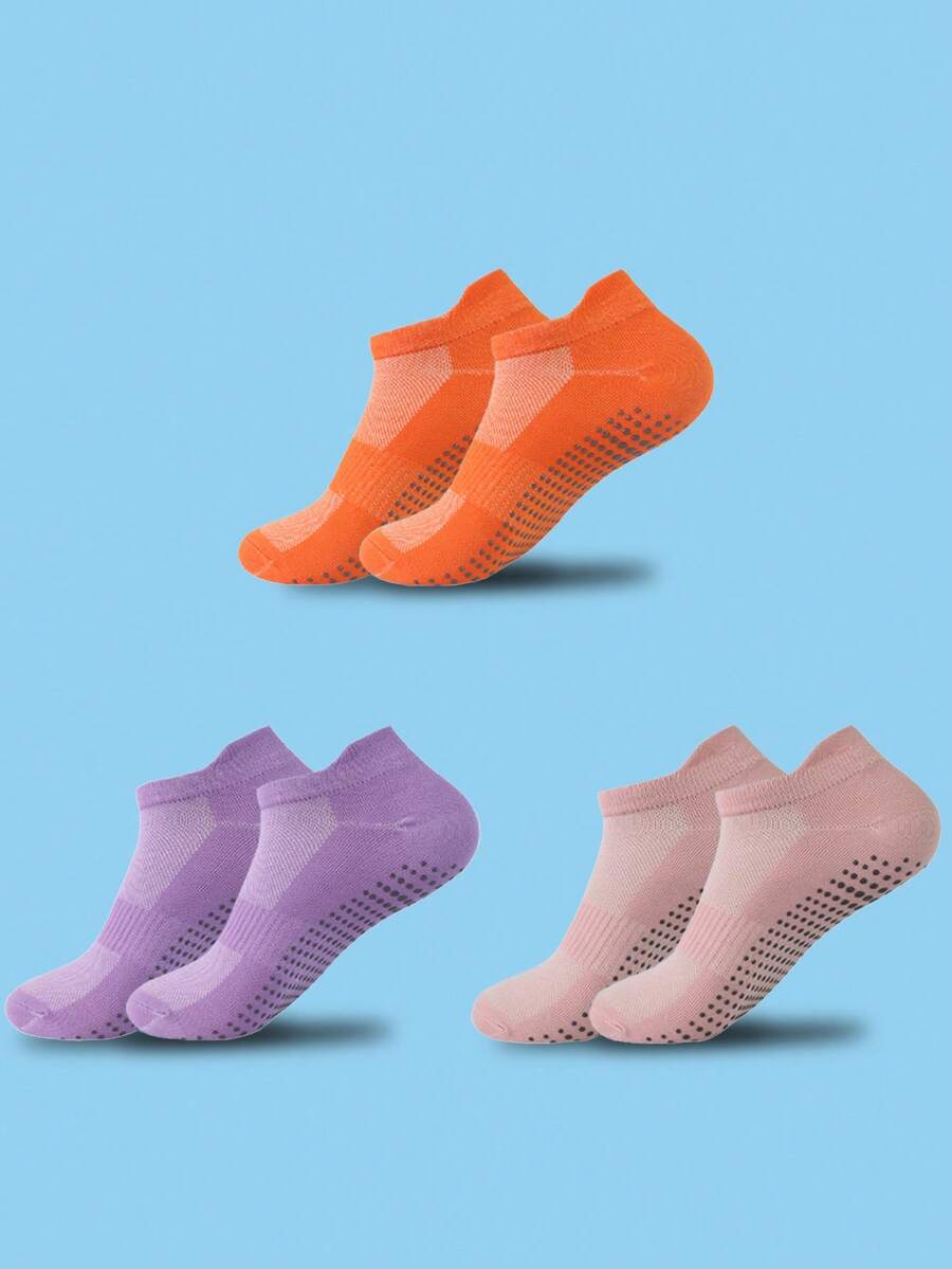3 pares de calcetines de yoga y pilates para mujer con agarre antideslizante y diseño de puntos en naranja, rosa y morado - Multicolor - Ver 1