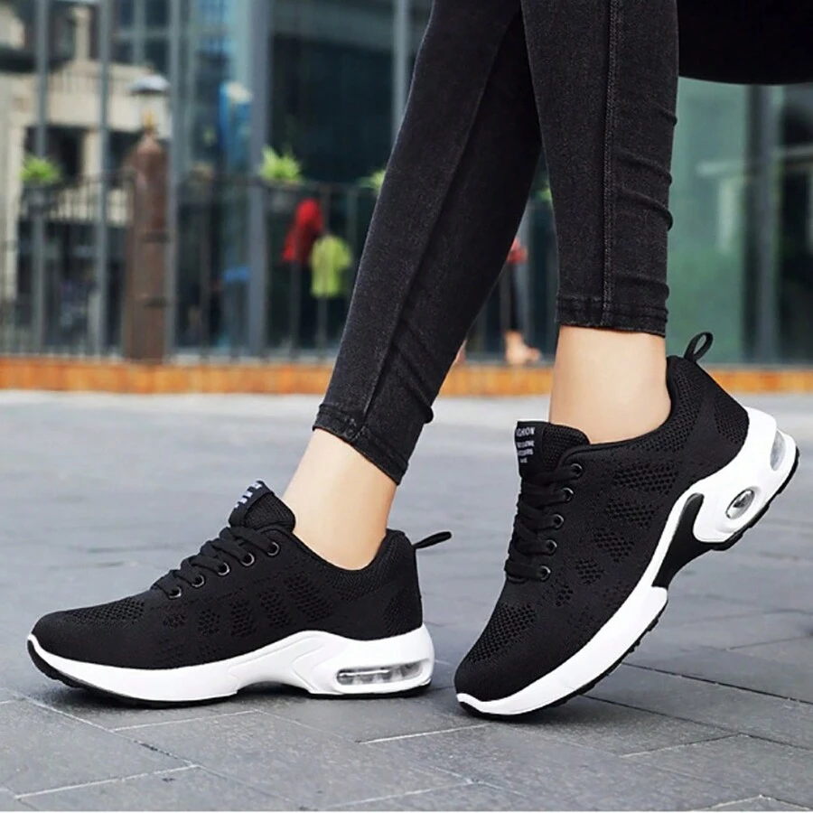 Giày thể thao đế mềm nhẹ thoải mái cho nữ, giày đế bằng thời trang đa năng, hàng mới về mùa thu - màu đen - Xem 1