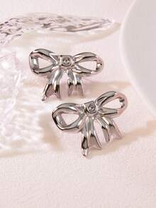 1 对优雅缎面蝴蝶结风格不锈钢耳环，适合女性在宴会或约会时佩戴，或作为情人节礼物 - HQ6001 - 查看 11