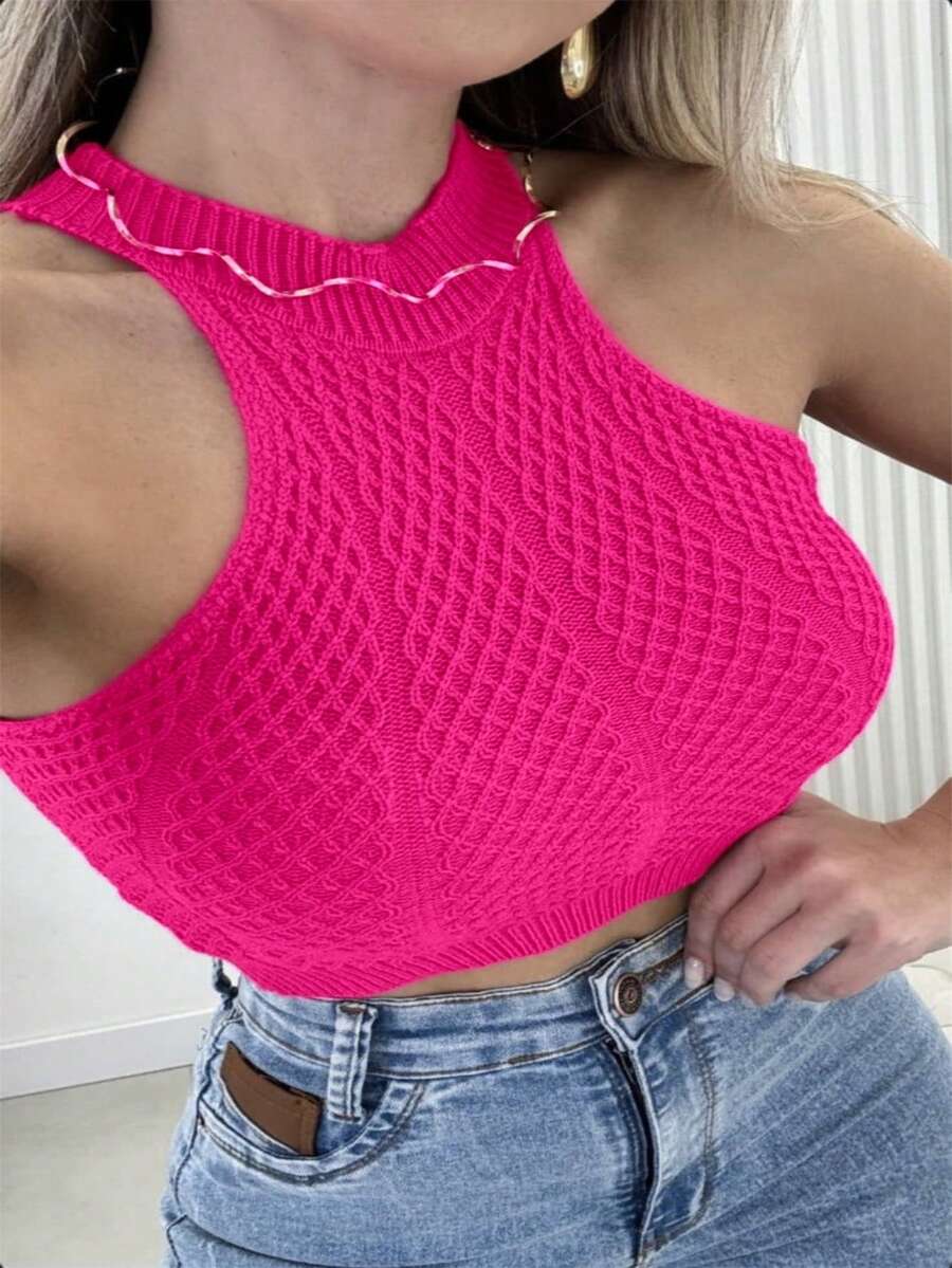 Tank Top Cropped Blouse Tricot Modal Summer Launch - Rosa Fucsia - Ver 1