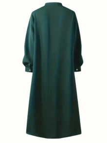 Scacto Vestido largo y modesto con cuello redondo, manga de farol, pliegues y silueta evasé en unicolor, apto para uso diario, fiestas en casa y moda, en versión holgada