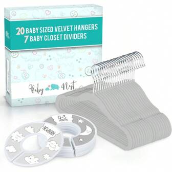 20x Baby Hangers For Closet With 7X Baby Closet Dividers For Nursery Velvet Baby Clothes Hangers Unisex Newborn Essentials Baby Size Organizer For Infant Clothing To 24 Months