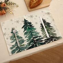 1 pièce/4 pièces/6 pièces Set de sets de table en lin de Noël avec des motifs de fête comme le sapin de Noël, le houx, le flocon de neige. Dessous de plat durables pour la table à manger, convenant pour la maison, le restaurant, la décoration de Noël
