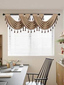 1 件镂空透明窗帘布，采用雪尼尔面料制成，配有流苏饰边帷幔，适用于客厅和卧室门窗装饰 - 咖色 - 查看 9