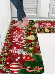 1pc Santa Claus Christmas Ball Pattern Kitchen Floor Rug, Soft & Non-Slip Crystal Velvet Rectangular Area Rug For Living Room/Home Use, Christmas - Multicolor - View 7