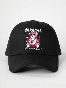 1 件印花“Unknawn XX”粉色熊棒球帽，可调节户外防晒休闲帽，适合男士春秋旅行海滩，Y2K 风格 - 棒球帽 - 查看 12