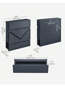 SONGMICS Letter Box, Wall-Mounted Post Box, Mailbox With V-Shaped Viewing Window, Lock And Lid, Newspaper Holder, Easy To Install, Anthracite Grey - Grey - View 6