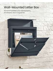 SONGMICS Letter Box, Wall-Mounted Post Box, Mailbox With V-Shaped Viewing Window, Lock And Lid, Newspaper Holder, Easy To Install, Anthracite Grey - Grey - View 2