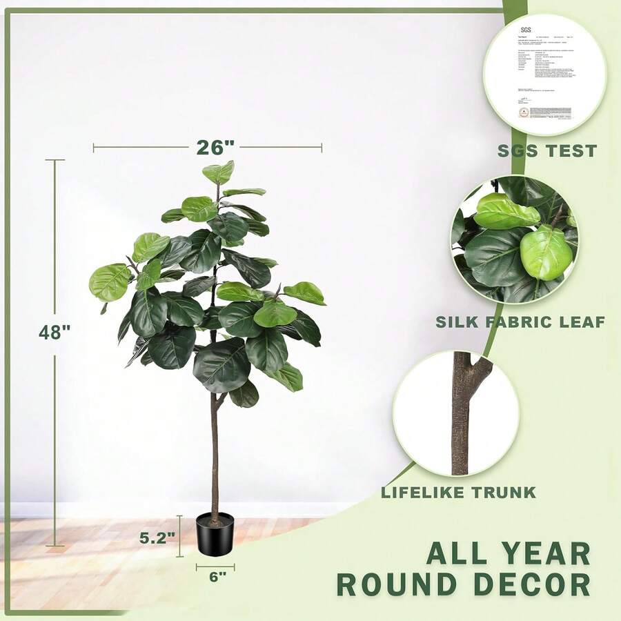 Artificial Fiddle Leaf Fig Tree 6.5ft Faux Ficus Lyrata Plant With