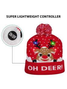 1 chiếc-Mũ ông già Noel nai sừng tấm màu đỏ có đèn LED phát sáng, khăn quàng cổ, mũ len Unisex, mũ Giáng sinh nhiều màu sắc cho bữa tiệc ngày lễ, mũ Giáng sinh bện Unisex, mũ Giáng sinh bện thời trang có ruy băng cho mùa thu và mùa đông - Đỏ - Xem 4