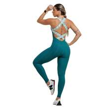Fitness Gym Jumpsuit Textured Polyamide Fabric Princess Neckline Crossed Elastic Straps UV50+ - 紫色 - 查看 2