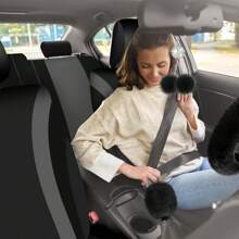 35-Piece Car Seat Cover Set With Steering Wheel Cover, Cup Holder Coasters, Shoulder Pads, And Accessories - Polyester Fabric Interior Decor Kit Without Filler - Màu Hoa hồng đỏ - Xem 6