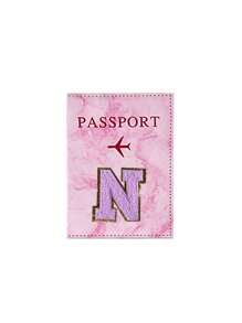 1 Stück Passcover, lila Handtuch mit A-Z Buchstaben Stickerei, unisex RFID Vintage Business Passhülle, tragbare multifunktionale ID/Bankkarten PU Leder Geldbörse - Pink - Übersicht 20