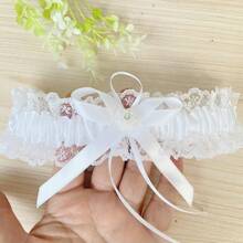 1 pieza Liga de novia con rosa blanca y diamante en forma de lazo, accesorios de boda, decoración de pierna para damas de honor, utilería para juegos de bodas, adecuado para cualquier boda