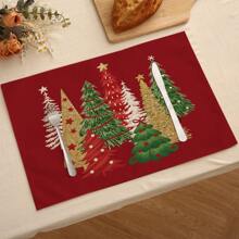 1 pièce/4 pièces/6 pièces Set de sets de table en lin de Noël avec des motifs de fête comme le sapin de Noël, le houx, le flocon de neige. Dessous de plat durables pour la table à manger, convenant pour la maison, le restaurant, la décoration de Noël