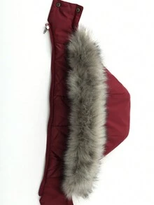 Plus Size Women Winter Drawstring Waist Hooded Fur Collar Outdoor Parka Coat - Burgundy - View 3