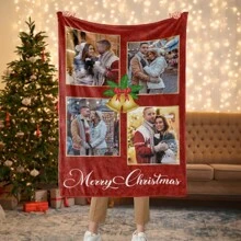 1pc Christmas Merry Christmas Blanket, Customized Christmas Photo Blanket, Customized Christmas Blanket, Christmas Movie Watching Blanket, Festival Decoration