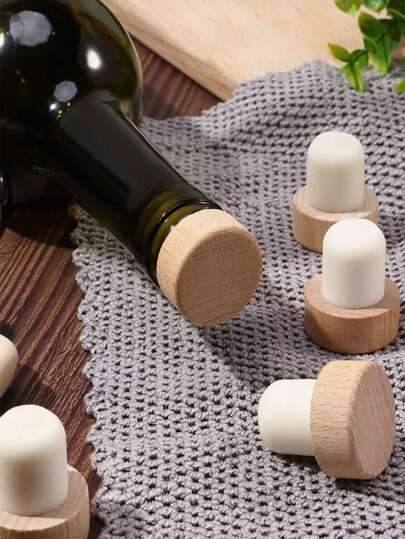 5pcs/10pcs Beech Wood T-Shape Cork Bottle Stoppers, Airtight Seal Caps, For Kitchen, Bar Tools & Beverage Preservation, Bottle Decoration, Home Decoration, Christmas Gift, Cup Accessories, Gifts For Friends, Gifts For Family,Christmas Party