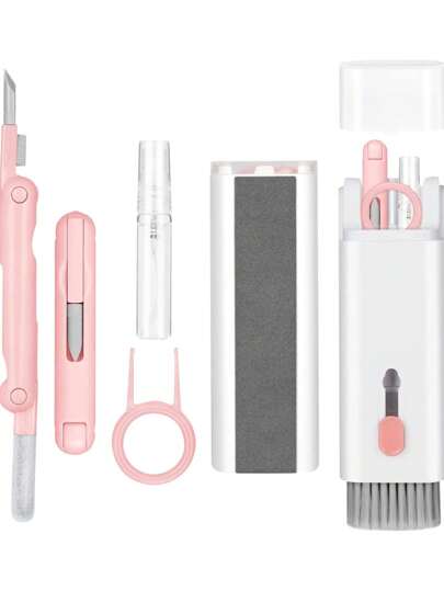 7pcs/set Multifunctional Earphone, Cleaning Pen, Screen Cleaning Brush Kit For Cell Phone, Tablet & Computer, Color Pink