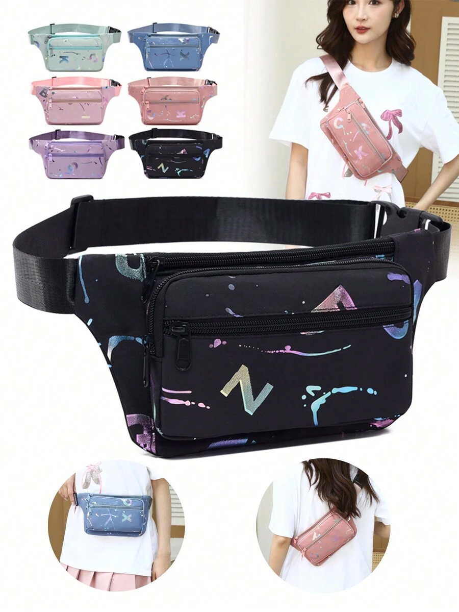 1 Chiếc Túi Đeo Hông/Túi Đeo Ngực/Túi Đeo Vai/Túi Đeo Chéo Bằng Nylon Có Khóa Kéo Trung Tính, Thiết Kế Thời Trang Và Nhiều Màu Sắc, Nhiều Túi, Thích Hợp Cho Các Buổi Đi Chơi Hàng Ngày Và Du Lịch, Trang Phục Phù Hợp Hàng Ngày, Làm Quà Tặng Cho Gia Đình Và Bạn Bè, In Ngẫu Nhiên - Nhiều màu - Xem 1
