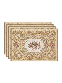 1pc/4pcs/6pcs , Linen Place Mats With Floral Pattern - Hand Wash Only, Rectangle Woven Table Mats For Family, Hotel, Banquet, Holiday Use - 100% Linen, Dirt-Resistant Kitchen And Dining Table Mats - Multicolor - View 2