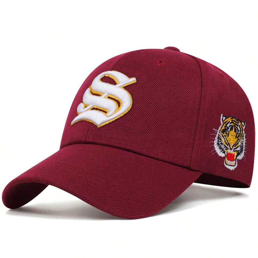 1Piece Men S Letter Side Tiger Embroidered  Baseball Cap Outdoor Adjustable Sunscreen Leisure Hat Spring Autumn Travel Tourism Beach Vacation - Màu Đỏ Sâu - Xem 1