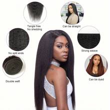 Kinky Straight Bundles With Frontal Brazilian Human Hair Unprocessed 9A Yaki Straight Virgin Hair 3 Bundles With 13x4 Lace Frontal Ear To Ear Remy Hair Extensions Natural Color - Natural Black - Xem 4
