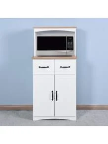 Wooden Kitchen Cabinet White Pantry Storage Microwave Cabinet,With Storage Drawer,Made Of Premium Mdf Board,Sturdy And Safety,Ample Storage Space,White.,Victory Store