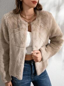 RELISH NOLESS Veste décontractée simple à manches longues, colorée unie et à la fourrure, pour une utilisation quotidienne - Camel - Voir 5