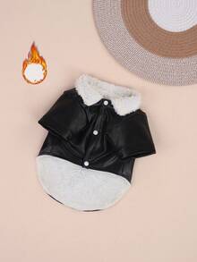 时尚 PU 皮革黑色毛绒防风保暖宠物外套，适合中小型猫狗，适合秋冬季居家和户外穿着 - 黑色 - 查看 9