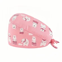 1 pieza Gorro de trabajo con estampado digital floral, animal y de corazón sobre base rosa, apto para médicos, enfermeras, salones de belleza, hospitales veterinarios y trabajadores de limpieza - Antibacteriano, antipolvo
