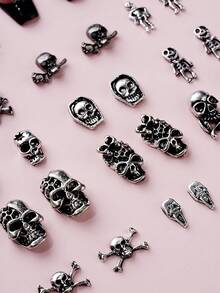 Halloween 10 món đồ trang trí móng tay Gothic cổ điển, đá quý kim loại hình đầu lâu trang trí móng tay DIY, phụ kiện trang trí móng tay bằng đá quý (Giao hàng ngẫu nhiên) - Nhiều màu - Xem 5