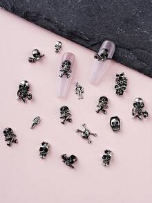 Halloween 10 món đồ trang trí móng tay Gothic cổ điển, đá quý kim loại hình đầu lâu trang trí móng tay DIY, phụ kiện trang trí móng tay bằng đá quý (Giao hàng ngẫu nhiên) - Nhiều màu - Xem 6