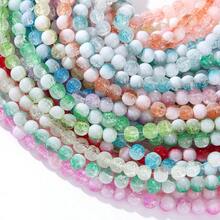 100 件混合奶茶效果花卉、裂纹纹理圆形玻璃珠 6 毫米，DIY 珠宝配件适用于手链、耳环、项链 - 彩色 - 查看 4