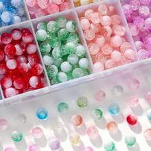 100 件混合奶茶效果花卉、裂纹纹理圆形玻璃珠 6 毫米，DIY 珠宝配件适用于手链、耳环、项链 - 彩色 - 查看 1