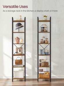 VASAGLE 6-Tier Bookshelf, Bookcase, Shelving Unit, For Office, Study, Living Room, Bedroom, 30 X 40 X 187.5 Cm, Industrial, Rustic Brown And Ink Black - Coffee Brown - View 9