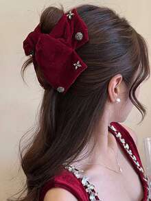 1 件天鹅绒三角形发夹，时尚优雅，适合女士和女孩聚会和拍照服装搭配 - 彩色 - 查看 4