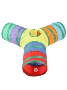 1pc Pet Supplies Pet Cat Tunnel Rainbow Playing Tunnel 3-Way Interactive Cat Crinklable Crinkle Roll Mat Toy, Foldable Breathable Cat Tunnel, Funny Drill Bucket, Pet Accessories, Portable For Indoor Outdoor, Puzzle Exercise Training Supplies For Cats, Rabbits, Hamsters, Assorted Plush Ball Colors - Multicolor - View 9