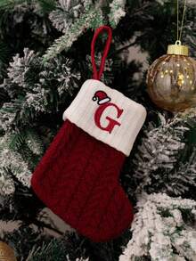 24pcs Knitted Christmas Stockings With Embroidered Letters, Red, Christmas Tree Decorations - Red Letter Socks - View 17