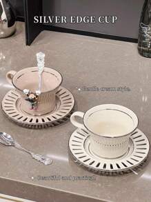 Bộ tách cà phê và đĩa sứ cao cấp cho cặp đôi, thiết kế tinh tế. Bộ tách trà hoa viền vàng cổ điển và cốc gia đình/tách cà phê, có thể dùng làm tách trà chiều hoặc cốc đựng nước, món quà lý tưởng cho sinh nhật phụ nữ - Bộ cốc và đĩa tinh tế. - Xem 2