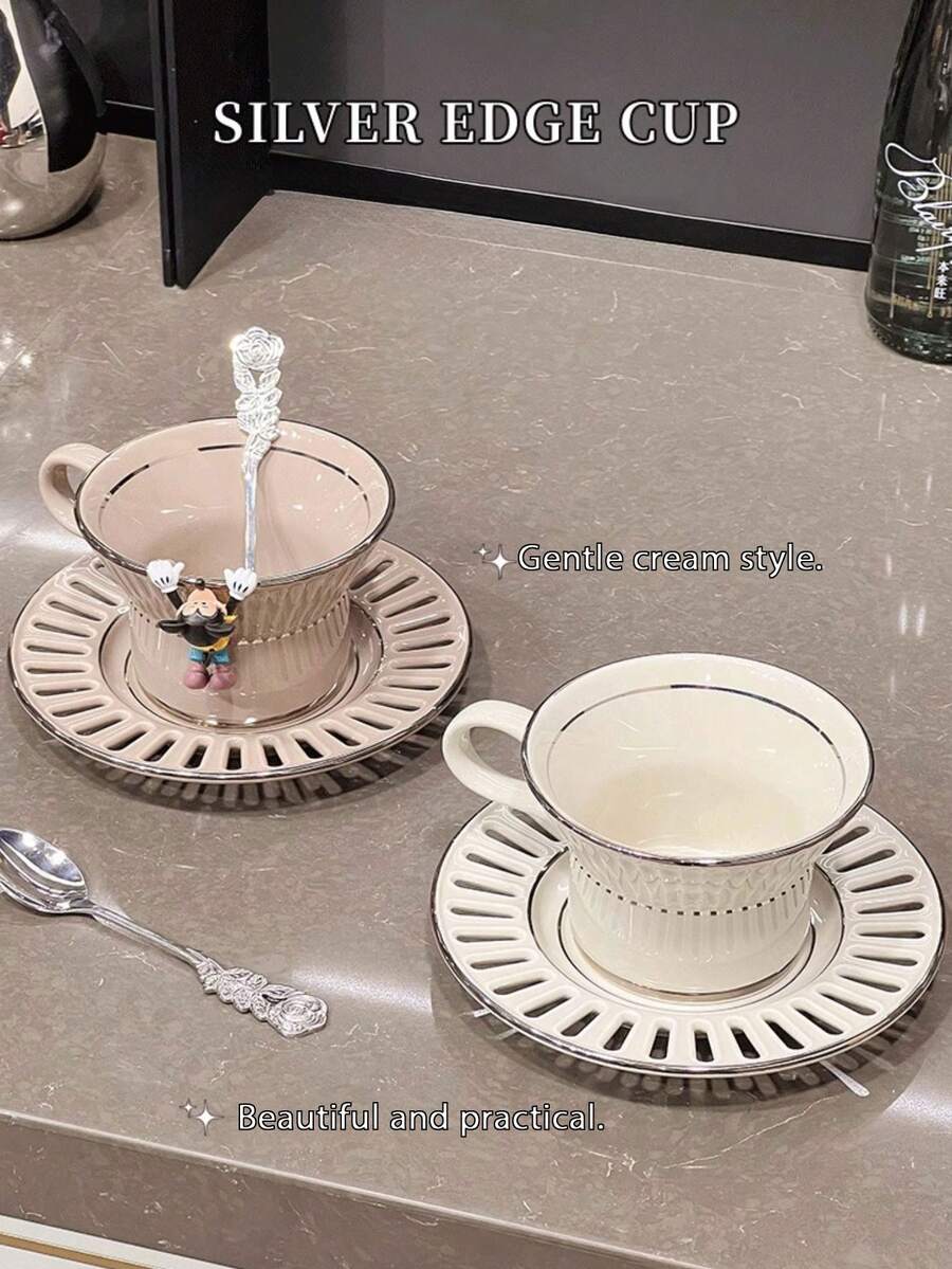 Bộ tách cà phê và đĩa sứ cao cấp cho cặp đôi, thiết kế tinh tế. Bộ tách trà hoa viền vàng cổ điển và cốc gia đình/tách cà phê, có thể dùng làm tách trà chiều hoặc cốc đựng nước, món quà lý tưởng cho sinh nhật phụ nữ