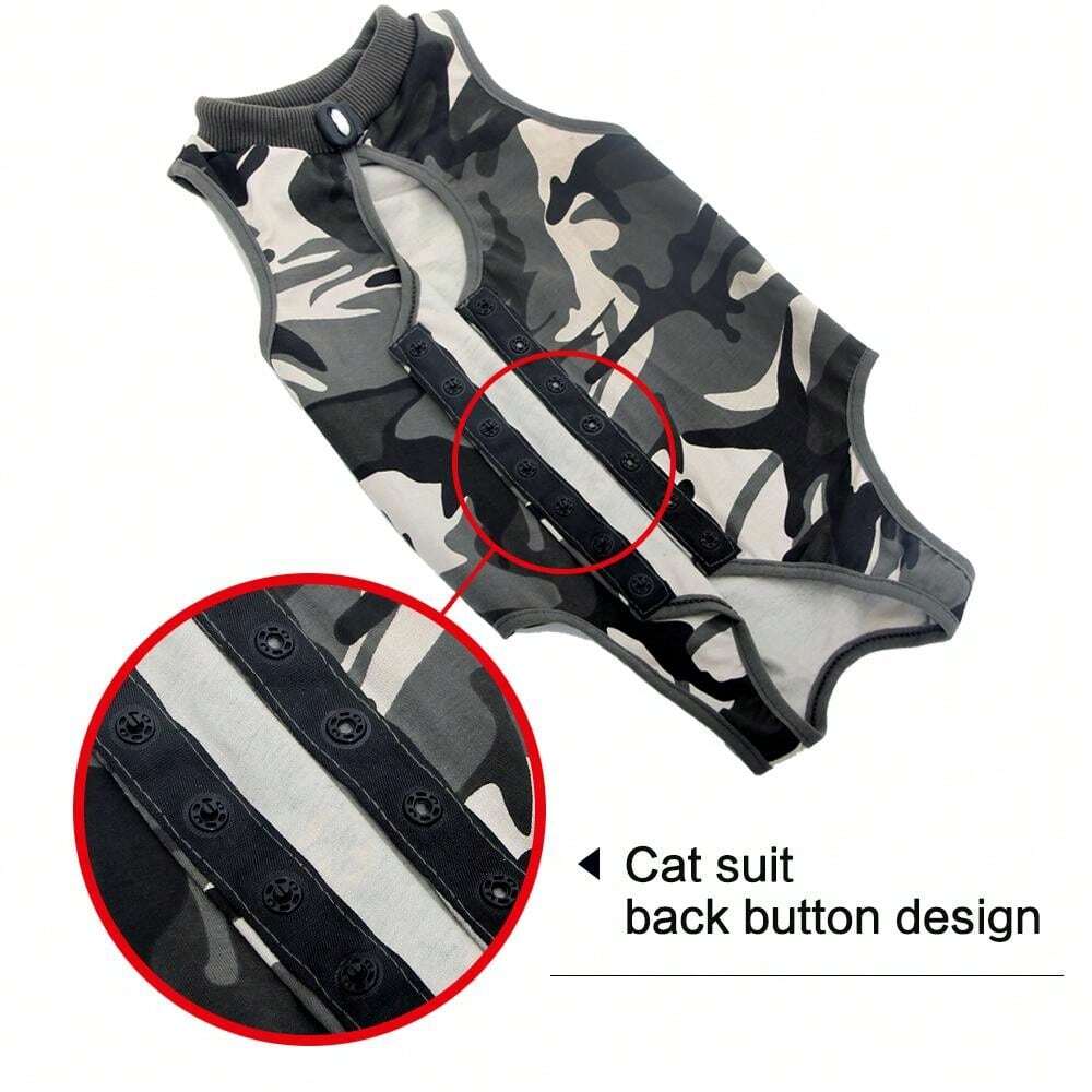 Camo Pet Cat Neutering Recovery Suit With Button, AntiLick Nursing
