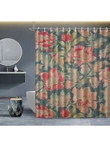 1 件花卉图案浴帘，轻巧优雅的花卉印花浴帘，带塑料挂钩，防水浴室装饰套装，面料，颜色优雅的浴室浴帘，浴室配件，家居装饰 - ZH-1086 - 查看 3