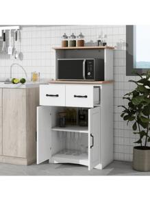 Wooden Kitchen Cabinet White Pantry Storage Microwave Cabinet,With Storage Drawer,Made Of Premium Mdf Board,Sturdy And Safety,Ample Storage Space,White.,Victory Store