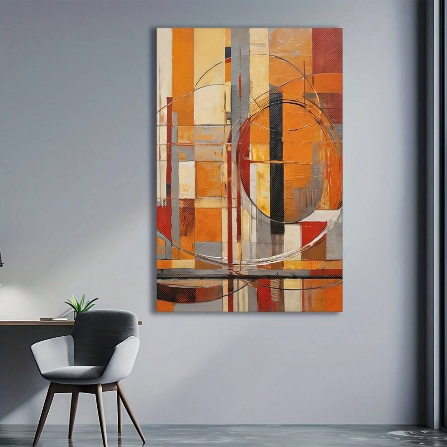 1Pc Wooden Framed Abstract Geometric Circles And Lines HD Printing Canvas Wall Art, Easy Hanging Large Size Wall Art As Valentines Easter Thanksgiving Halloween Christmas Father's Day Graduation Gift For Home Room Office Hotel Cafe KTV Club Bar Villa House Dormitory Wall Table Decor - 彩色 - 查看 1