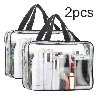 3pcs Large Transparent Cosmetic Toiletry Organizer Bags, Clear Plastic Tote Bags, Waterproof Transparent Handbag, Travel Essential, Suitable For Summer Beach, Vacation, School Supplies, Dorm, Back To School, Holiday