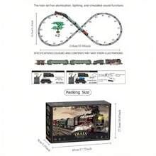 Vintage Train Set, Steam Locomotive Cars And Tracks Electric Rechargeable Train Toys With 3 Smoke Horns And Lights, Christmas Toys - Tàu cổ điển 625B - Xem 4