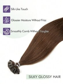 50 sợi tóc nối K-Tip V-Tip, tóc thật, phủ keratin, màu nâu đậm #2, dài 14-22 inch, tóc thẳng K-Tip Keratin, tóc nối V-Tip vô hình, quà tặng Giáng sinh - S2 - Xem 4